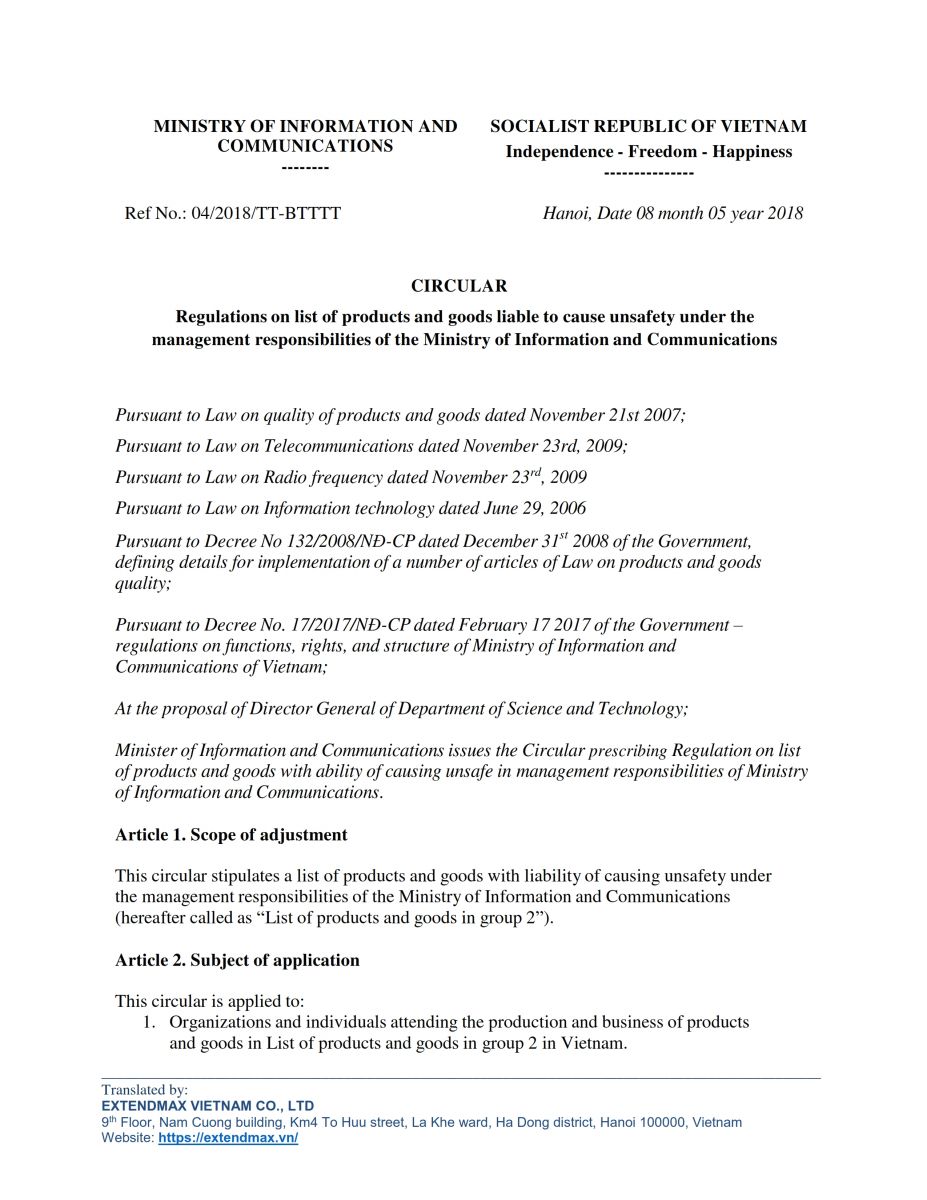 Circular 04/2018/TT-BTTTT